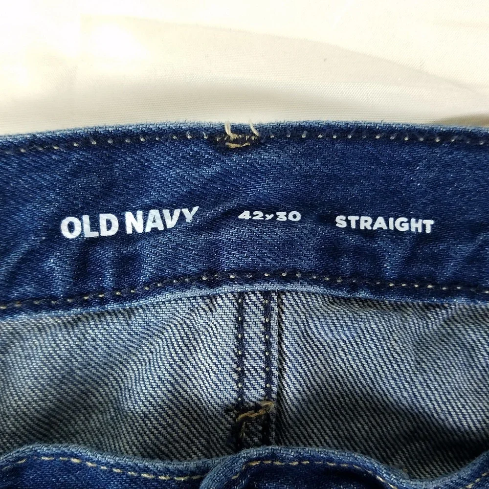 Old‎ Navy Mens 42x30 Straight Dark Wash Blue Denim Jeans Cotton Casual